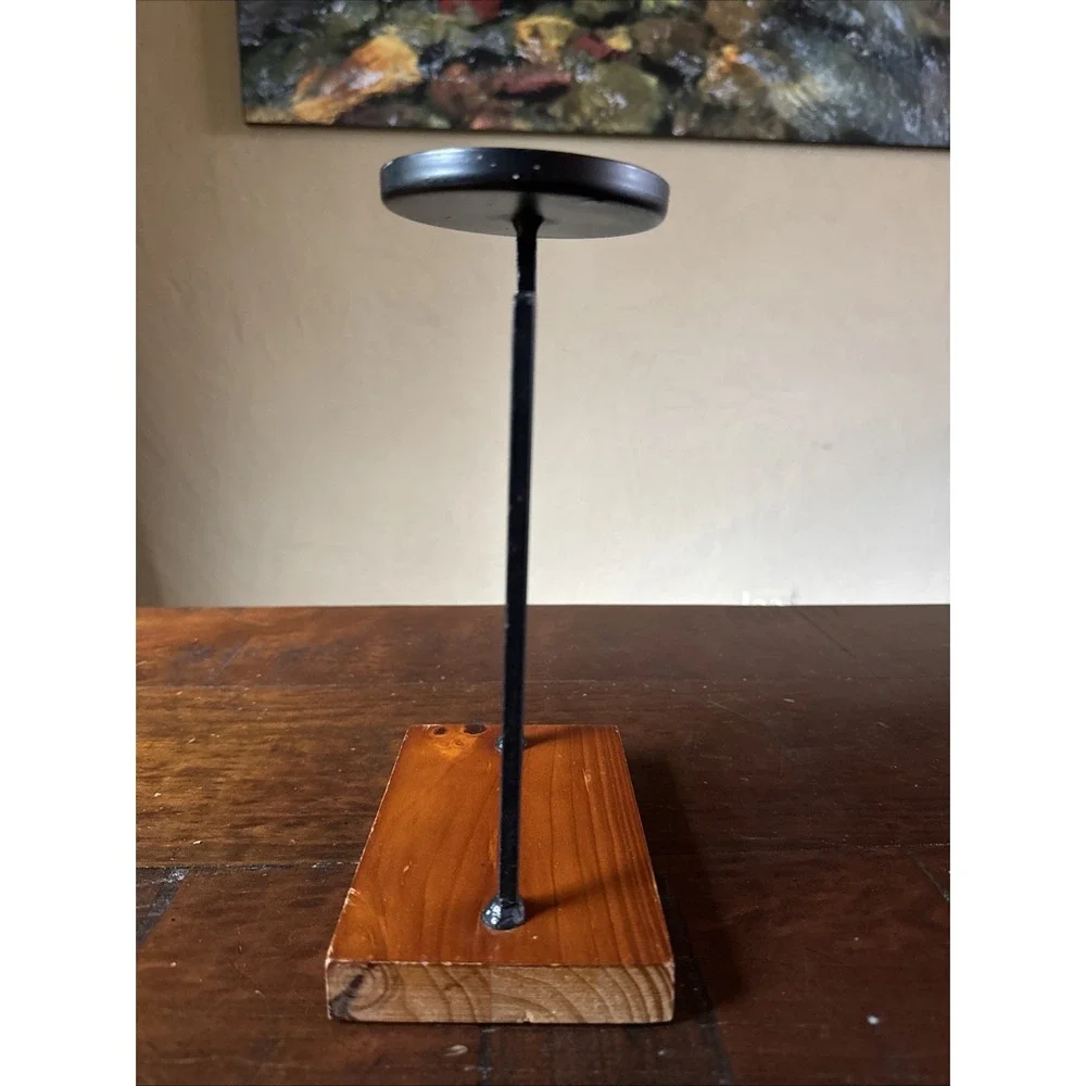 Pier 1 Pillar Candle Holder Stand Iron‎ & Wood Arts & Crafts Style 9